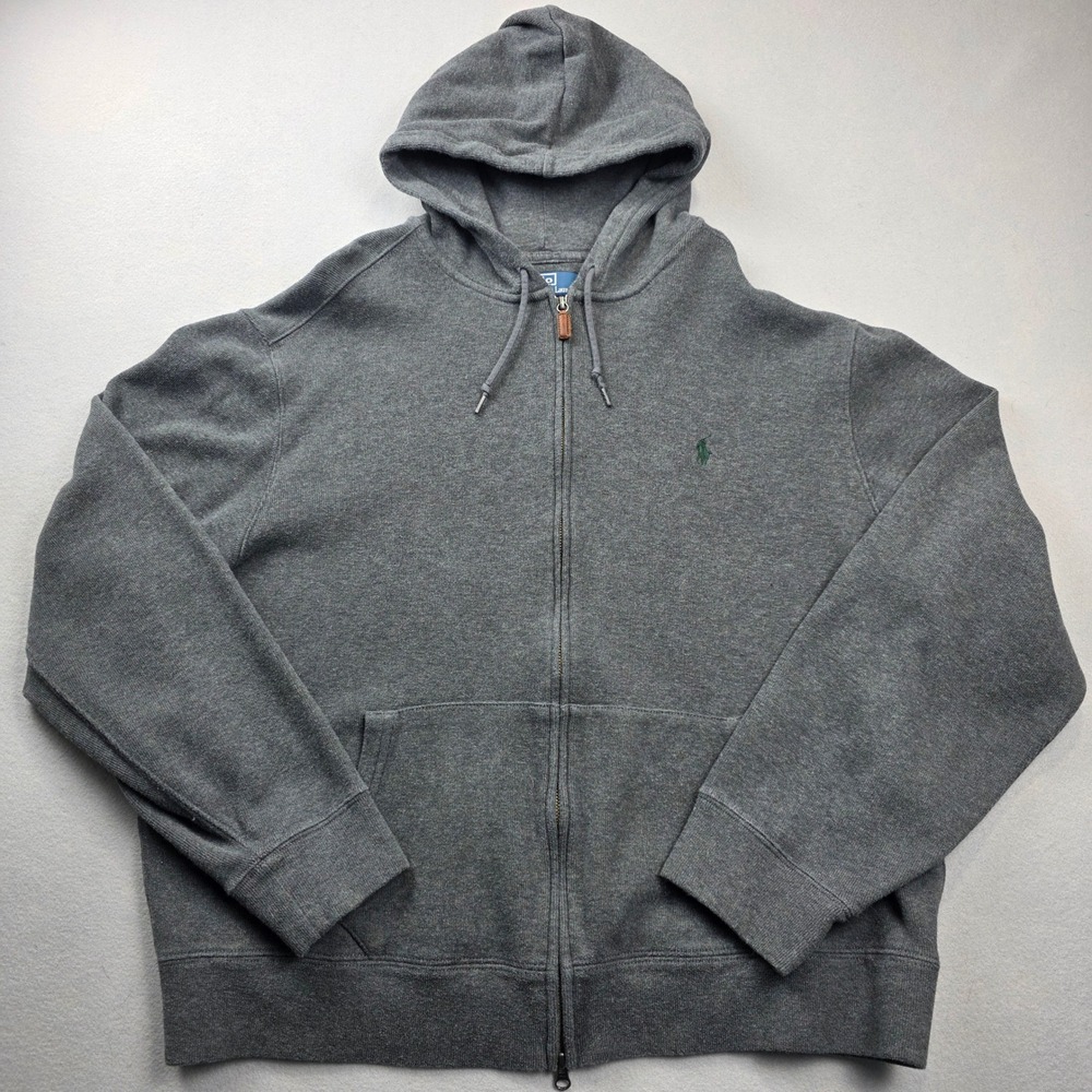 Polo Ralph Lauren Zip Hoodie Mens XXL Grey Full Zip Cotton Pony‎ Logo Sweater